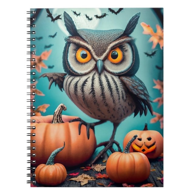 Owl Be Watching Yo Halloween Notebook with Pumpkin (Front)