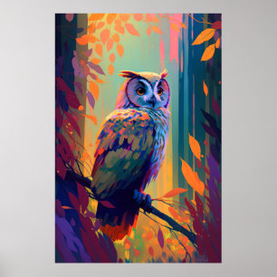 Owl Bird Animal Portrait Painting Wildlife Outdoor Poster