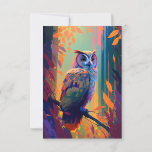 Owl Bird Animal Portrait Painting Wildlife Outdoor Thank You Card