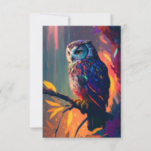 Owl Bird Animal Portrait Painting Wildlife Outdoor Thank You Card