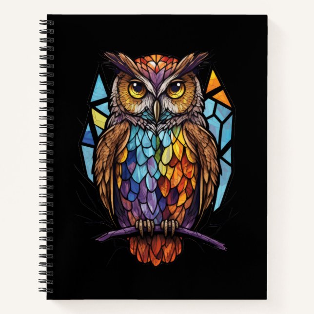 Owl Bird Animal Portrait Stained Glass Wildlife  Notebook (Front)