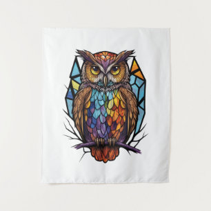 Owl Bird Animal Portrait Stained Glass Wildlife  Tapestry