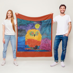 Owl Bird "Art by Kids" Fleece Blanket
