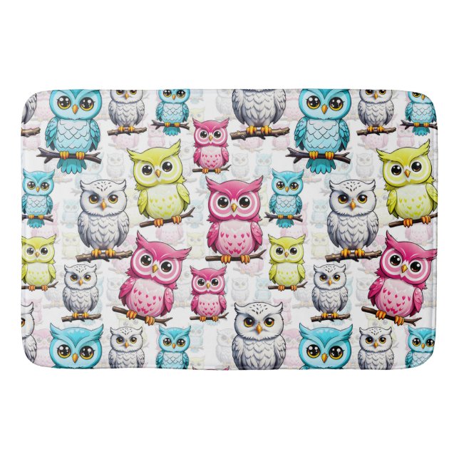 Owl Bird Colourful Design  Bath Mat (Front)