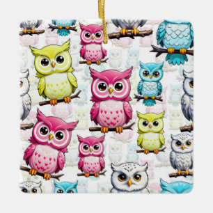 Owl Bird Colourful Design Ceramic Ornament