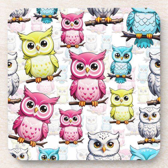 Owl Bird Colourful Design  Coaster (Front)