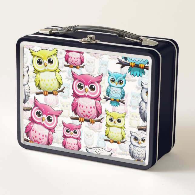 Owl Bird Colourful Design  Metal Lunch Box (Front)