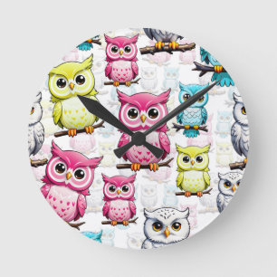 Owl Bird Colourful Design Round Clock