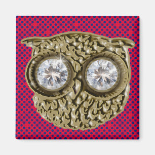 owl bird . diamond eyes magnet
