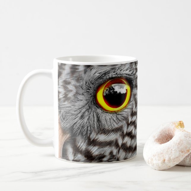 Owl Bird Eyes Coffee Mug, Cup (With Donut)