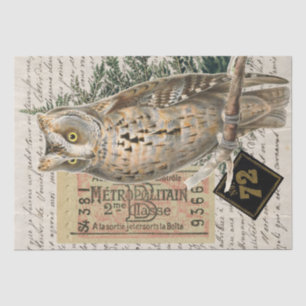 Owl Bird French Script Ephemera Decoupage  Tissue Paper