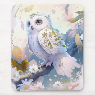 Owl Bird Portrait Animal Painting Wildlife Forest Mouse Pad