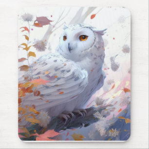 Owl Bird Portrait Animal Painting Wildlife Forest Mouse Pad