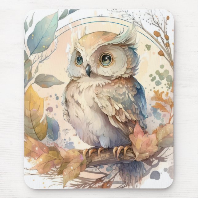 Owl Bird Portrait Animal Painting Wildlife Outdoor Mouse Pad (Front)