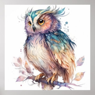 Owl Bird Portrait Animal Painting Wildlife Outdoor Poster