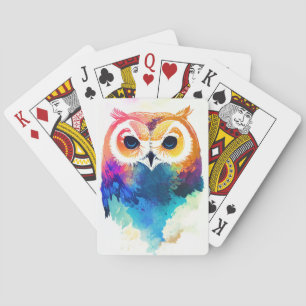 Owl Bird Wild Nature Animal Color Art Painting Playing Cards