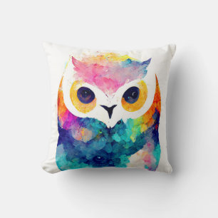Owl Bird Wild Nature Animal Color Art Painting Throw Pillow
