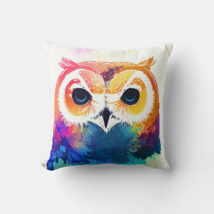 Owl Bird Wild Nature Animal Color Art Painting Throw Pillow
