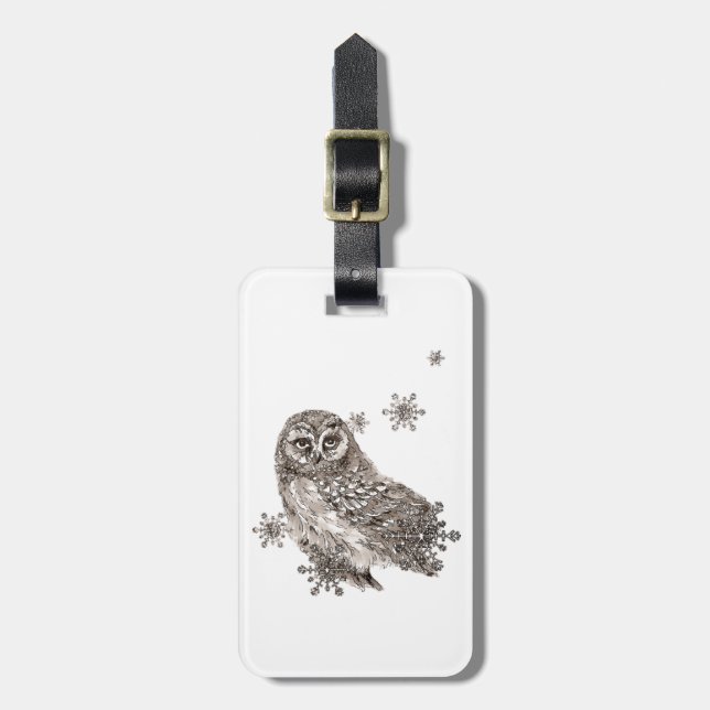 Owl Bird Winter Snowflakes Nature Art Luggage Tag (Front Vertical)