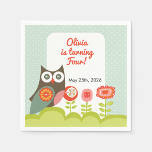 Owl Birthday Invitation for Kids  Napkin