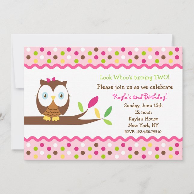 Owl Birthday Party Baby Shower Invitations (Front)