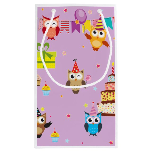 owl birthday party cake cute small gift bag (Back)