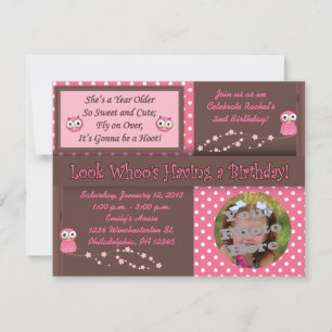 Owl Birthday Photo Invitations