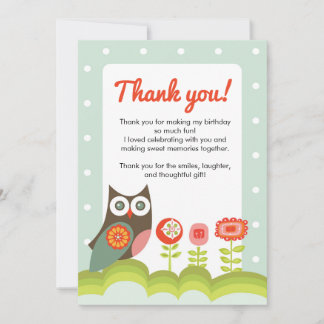 Owl Birthday Thank You Card for Kids 