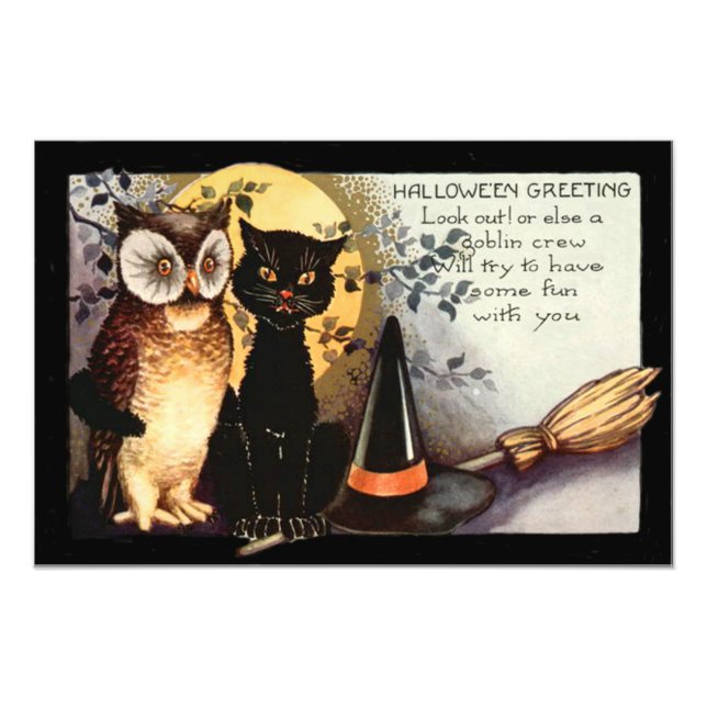 Owl Black Cat Full Moon Witch's Hat Photo Print (Front)