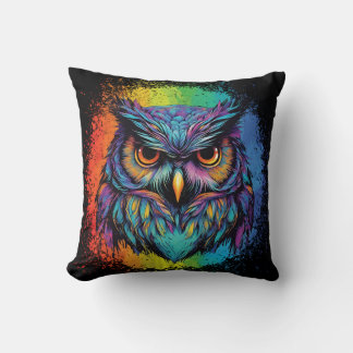 Owl Blacklight Style on Watercolor Vintage  Throw Pillow