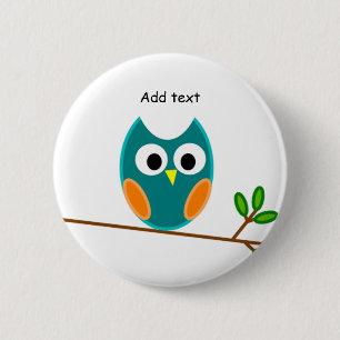 Owl: Blue and Gold Owl Template 2 Inch Round Button