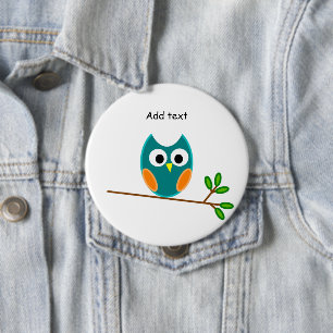 Owl: Blue and Gold Owl Template 4 Inch Round Button