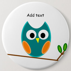 Owl: Blue and Gold Owl Template 6 Inch Round Button