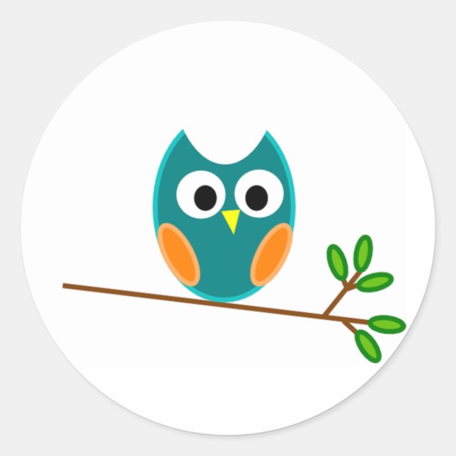 Owl: Blue and Orange Classic Round Sticker (Front)