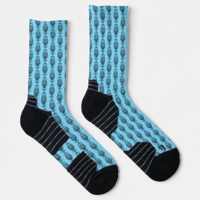 Owl (blue) - Athletic Socks (Right)