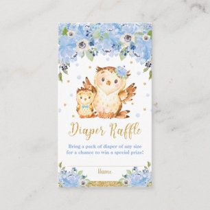 Owl Blue Floral Baby Shower Diaper Raffle Enclosure Card