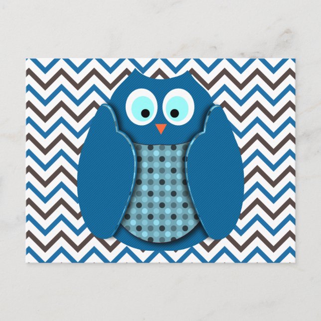 Owl - Blue with Polka Dots Postcard (Front)