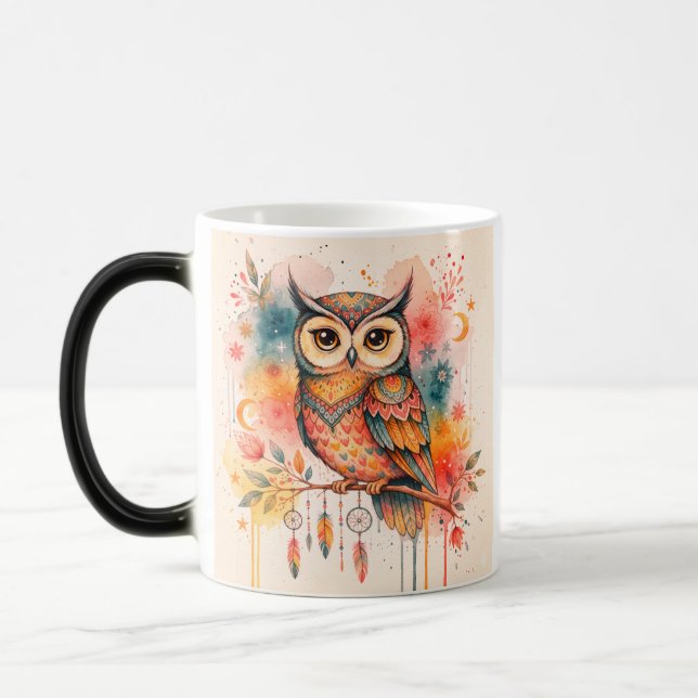 owl boho watercolor mugs (Left)