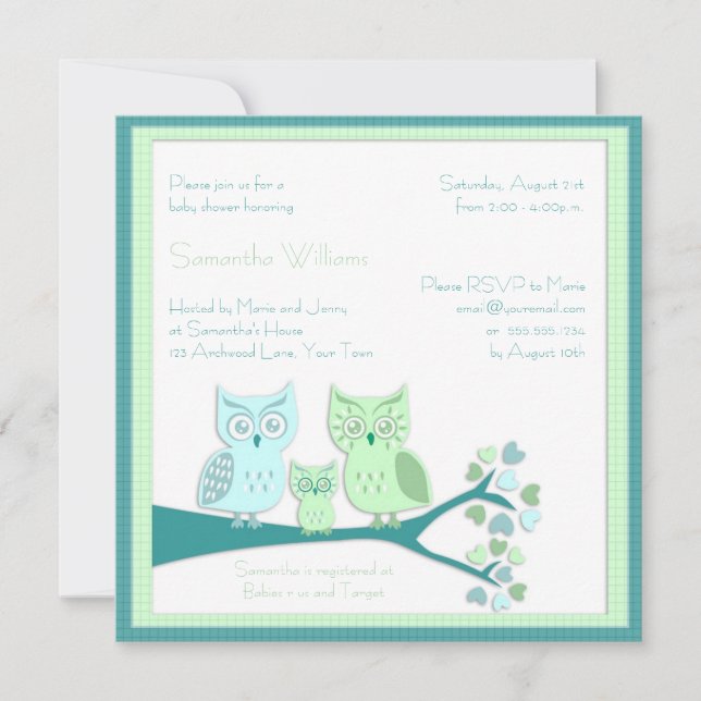 Owl Boy Baby Shower Invitation (Front)