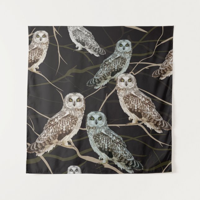 Owl Branch: Solitary Bird Perch. Tapestry (Front)
