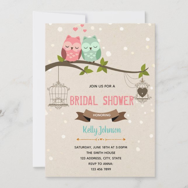 Owl bridal shower party invitation (Front)
