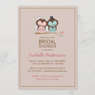 Owl Bride & Groom Sweet Bridal Shower Invitation