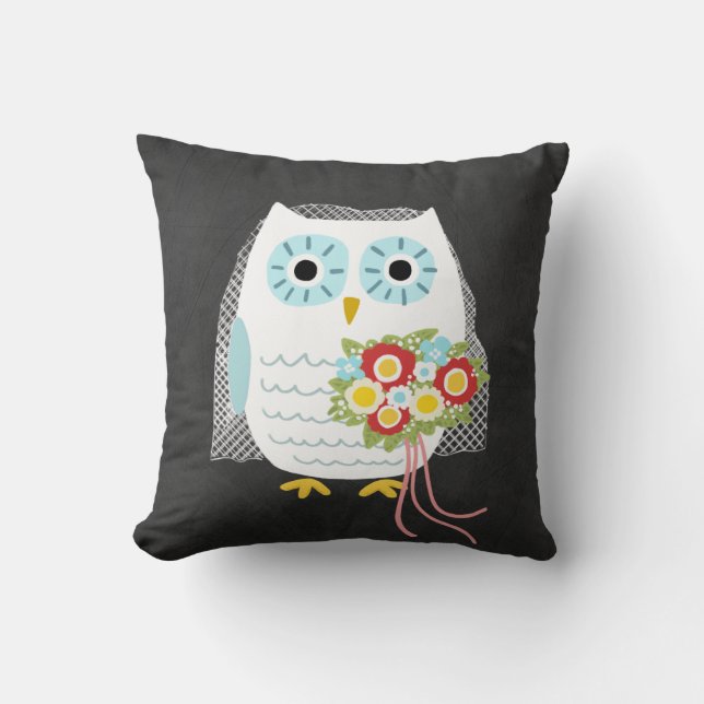 Owl Bride Throw Pillow (Front)
