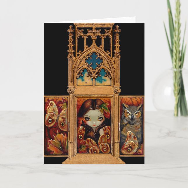 "Owl Butterfly Triptych" Greeting Card (Front)