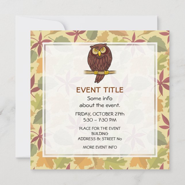 Owl Cartoon Invitation (Back)