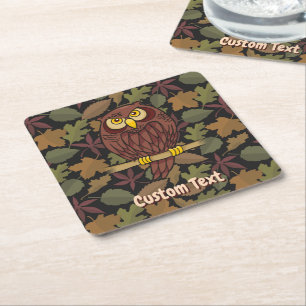 Owl Cartoon Square Paper Coaster