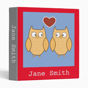 Owl cartoon with Hearts cute kid's school folder Binder