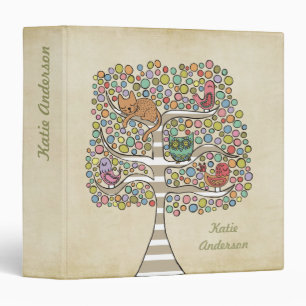 Owl, Cat & Birds in Tree Illustrated Office Binder
