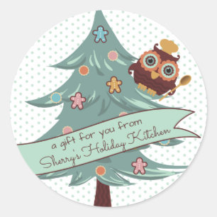 Owl chef cookie Christmas tree holiday baking Classic Round Sticker