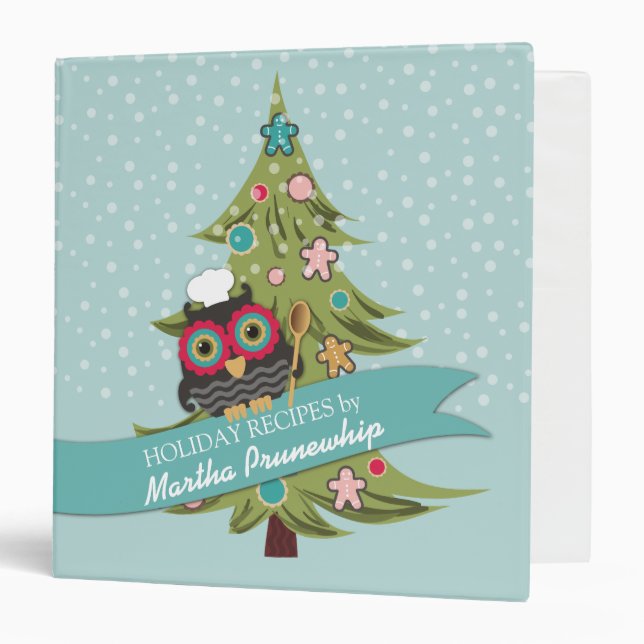 owl chef cookie Christmas tree personal cookbook Binder (Front/Inside)
